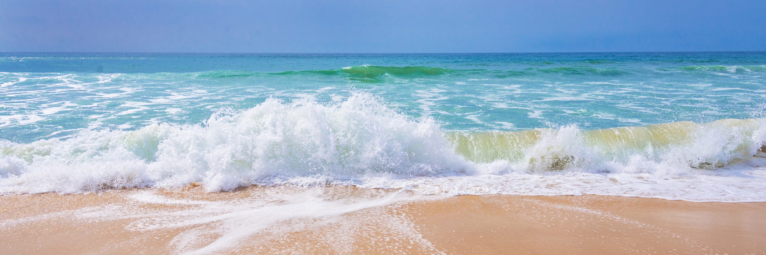 Atlantic ocean, front view of waves on the beach